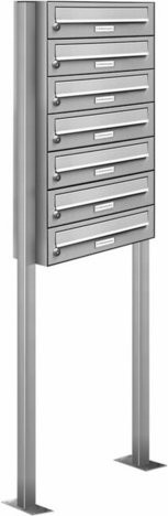 AL Briefkasten-System für 7 Parteien, freistehend, silberfarben, B/H/T: 153,446 x 170,0 x 27,5 cm - Bild 1