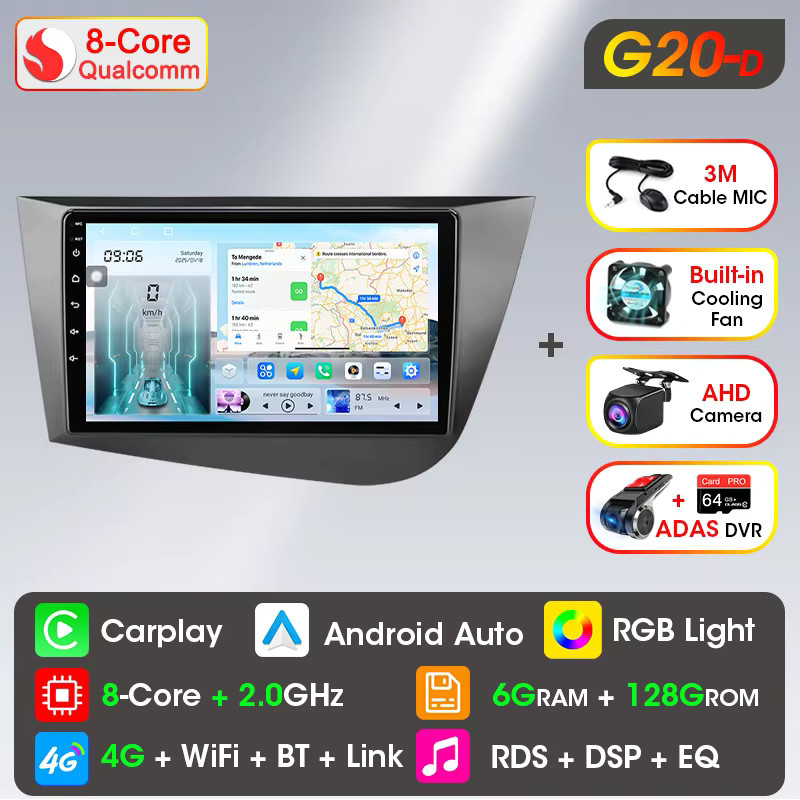 Srnubi 2 DIN Wireless Carplay Android Autoradio mit GPS für Seat Leon 2 MK2 2005–2012 Multimedia Player Stereo Head Unit in Schwarz - Bild 7