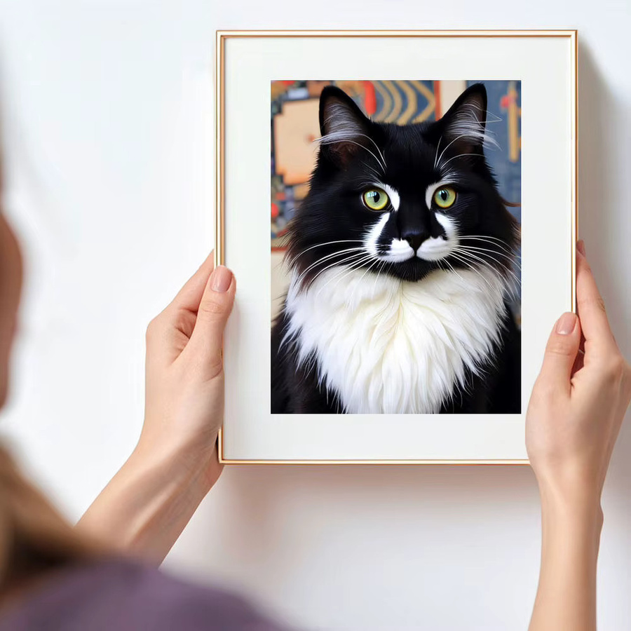 HUACAN Diamantmalerei Set Schwarz-Weiß Katze Porträt 5D DIY Mosaik Bild mit runden Steinen B: 30,0 cm, H: 20,0 cm - Bild 3