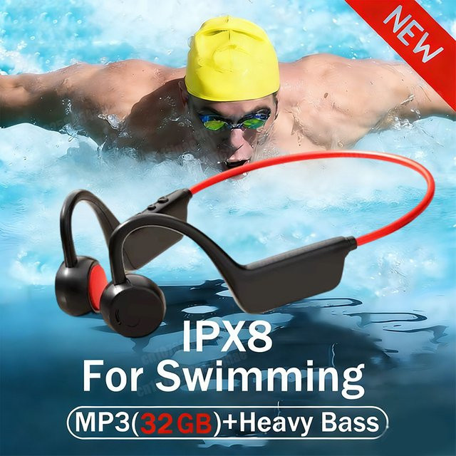 BMAD Knochenleitungs-Kopfhörer IPX8 Wasserdichte Bluetooth 5.4 Schwimm-Kopfhörer mit Mikrofon für Fitness-Training in Schwarz oder Weiß - Bild 1