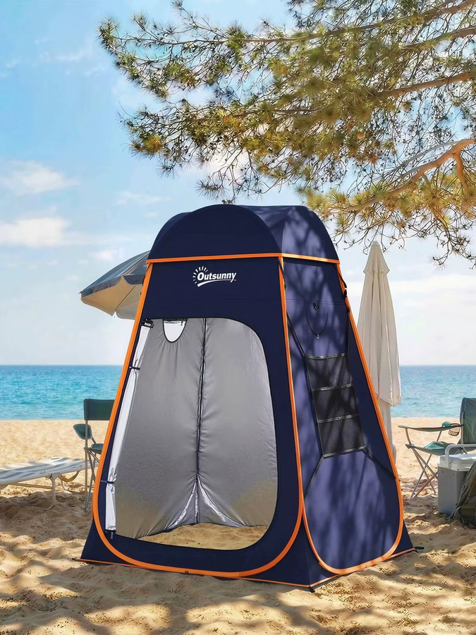 Pop-Up-Privatsphäre-Zelt in Blau, sofort aufbaubares wasserdichtes Umkleide- und Duschzelt mit UV-Schutz für Camping, Strand und Outdoor-Sport, B/H/T: 200 x 152 x 152 cm - Bild 9