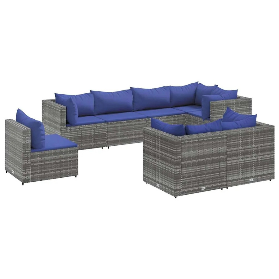 vidaXL 8-tlg Garten-Lounge-Set in L-Form aus grauem Poly-Rattan mit Kissen und pulverbeschichtetem Stahlgestell - Bild 2