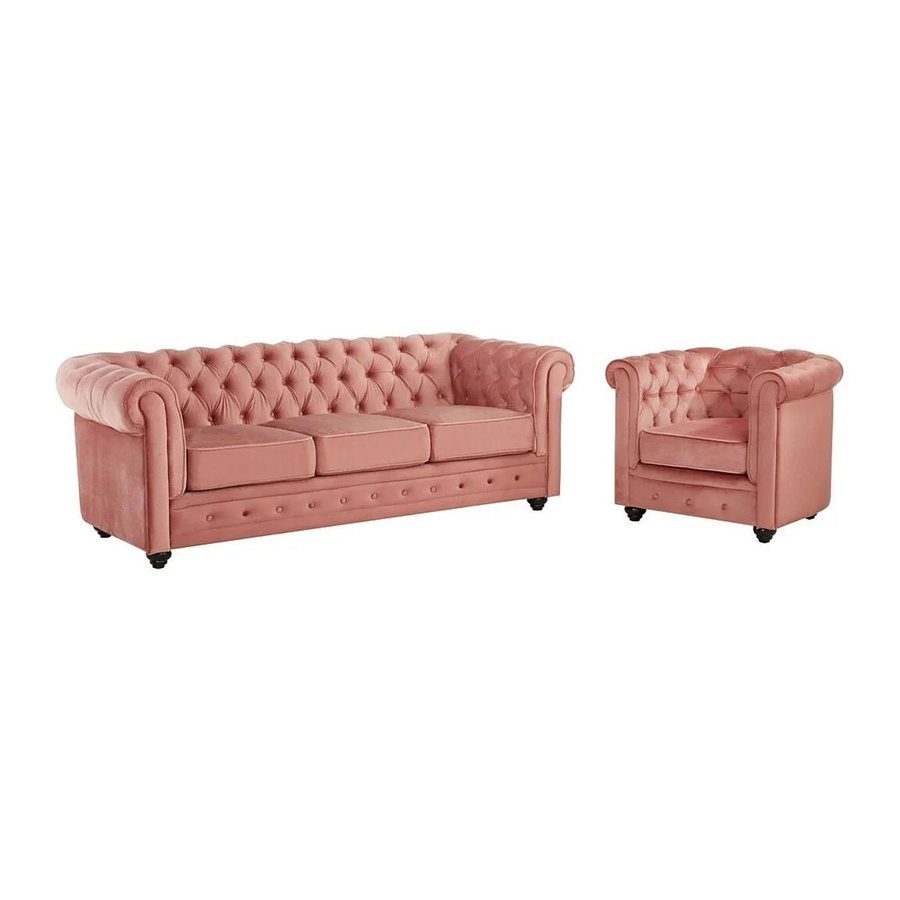 Vente-unique Chesterfield Couchgarnitur aus Samt mit 3-Sitzer-Sofa und Sessel in Puderrosa, Breite: 205 cm, Tiefe: 82 cm - Bild 2