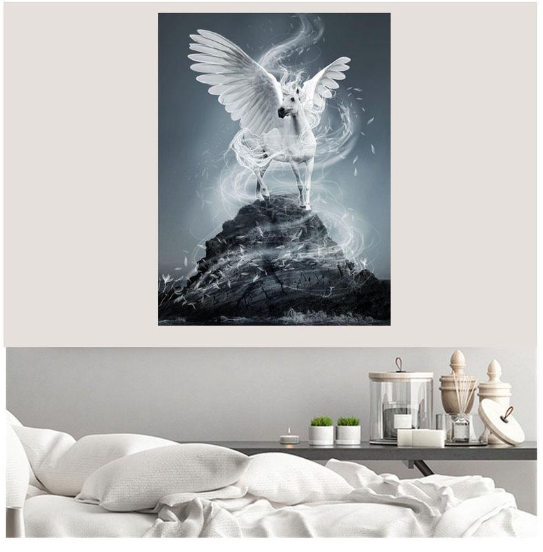 FIYO Diamond Painting DIY Set Fliegendes Weißes Pferd Mosaik Stickerei Dekoration Mehrfarbig B/H: 30 x 20 cm - Bild 2