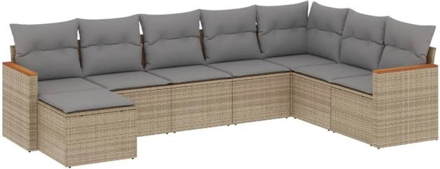 vidaXL 8-teilige Garten-Sofagarnitur in L-Form aus Poly-Rattan und Akazienholz mit Kissen in Beige - Bild 1