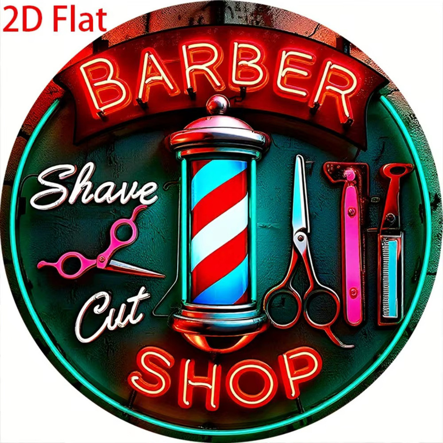 CIFBUY Vintage Barbier Neonschild Rund, Multicolour 2D Flach Wandmontiert mit Aluminium-Gehäuse - Bild 2