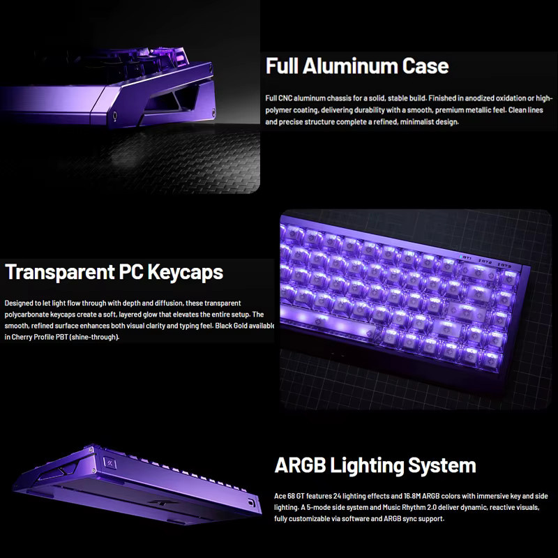 MCHOSE Ace68 GT Gaming-Tastatur aus Aluminiumlegierung mit Magnetschaltern, 68 Tasten, 8000Hz Polling-Rate und Hall-Effect Technologie, Multicolor - Bild 4