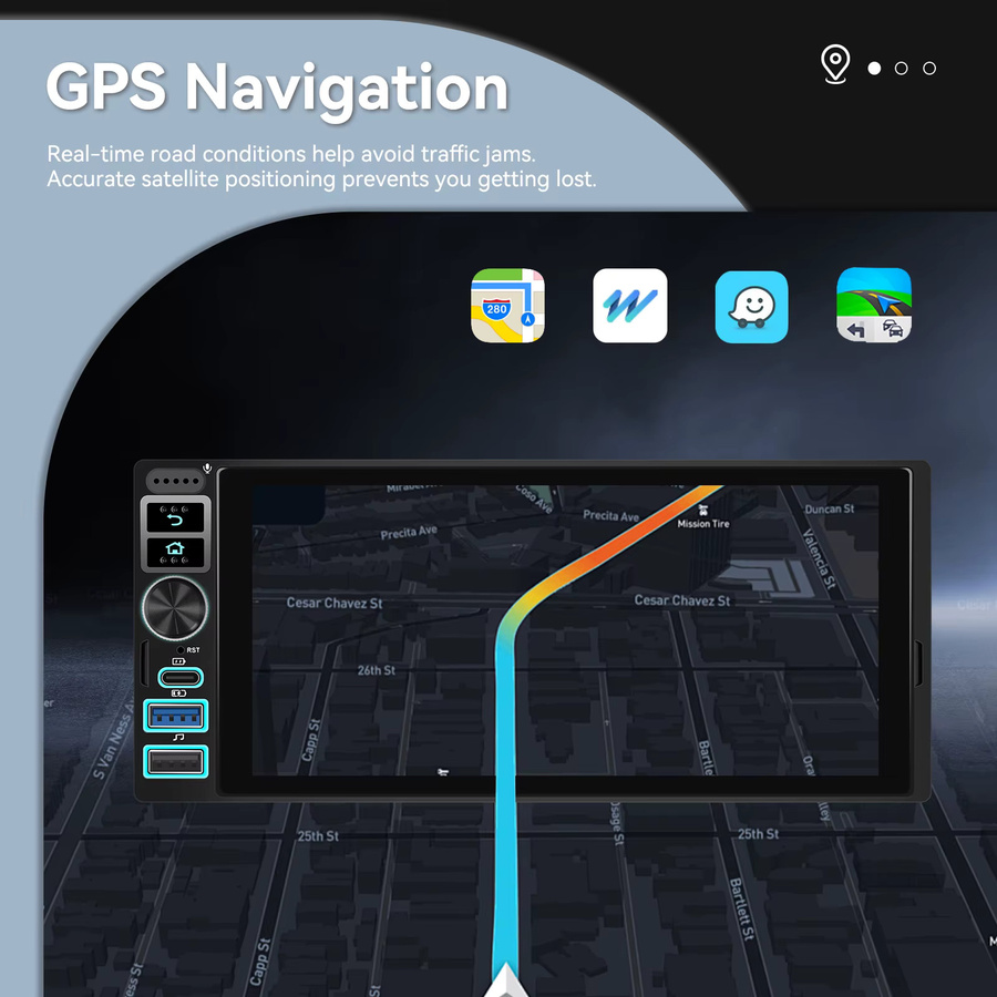 Podofo Android 6,9 Zoll 1 DIN Auto-Multimediaplayer mit CarPlay, Android Auto, GPS-Navigation und Mirror Link in Schwarz - Bild 2