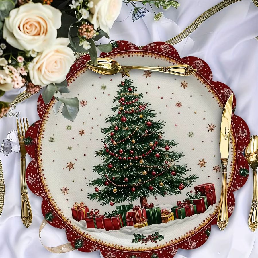 VIKAMA 4-teiliges Weihnachtsbaum Tischset-Set mit Feiertagsmotiv für deine Weihnachtsfeier und Tischdekoration - Bild 4