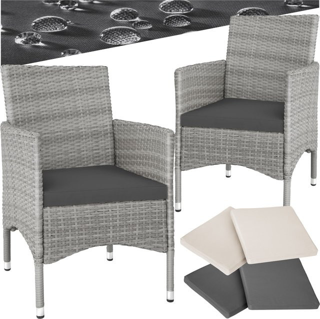 tectake 2er Set Rattanstühle mit Armlehnen in Hellgrau-Beige, B/T/H: 59 x 57 x 85 cm - Bild 1