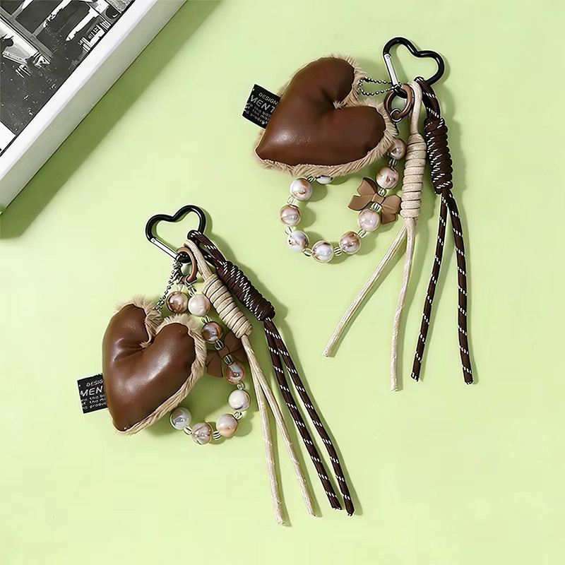 Yogodlns Charm-Taschenanhänger, Herzförmig, Leder-Plüsch-Silikon, Damen, Bunt - Bild 2