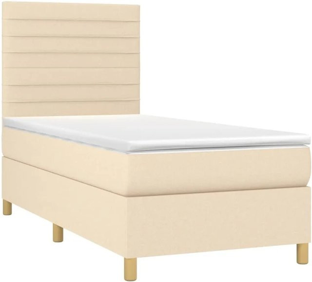 vidaXL Hybrid-Boxspringbett mit Matratze und LED-Unterbettbeleuchtung in Beige, B/T/H: 90 x 190 x 128 cm - Bild 1