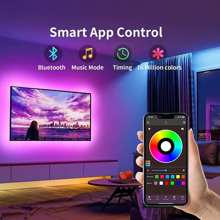 Mikenoon RGB 5050 LED-Streifen mit Musik-Synchronisierung für TV-Hintergrundbeleuchtung und Dekoration, Multicolour, 30 LEDs/m - Bild 2