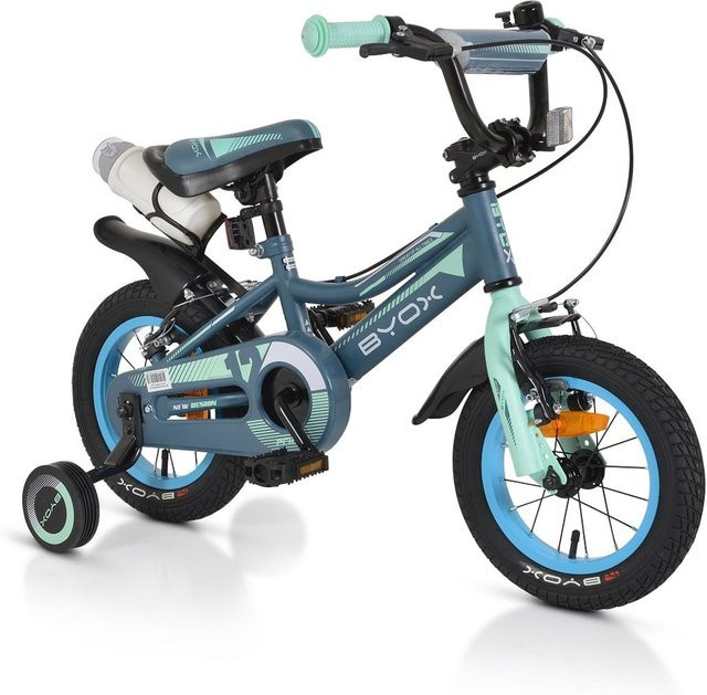 Byox Kinderfahrrad Prince 12 Zoll mit Stützräder und Kettenschutz grau blau - Bild 1
