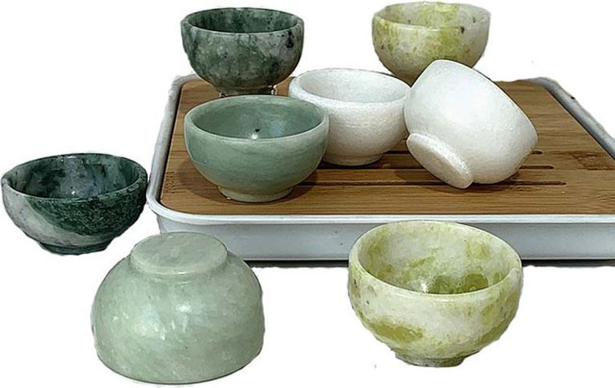 2er-Set EBET Jade-Kristall-Schalen aus Naturstein - Bild 1