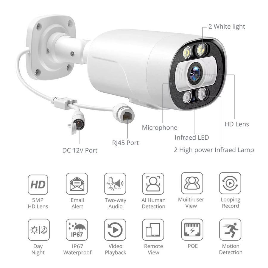 Techage XM-629EBP-AI-50G IP-Überwachungskamera mit Wi-Fi in Weiß - Bild 2