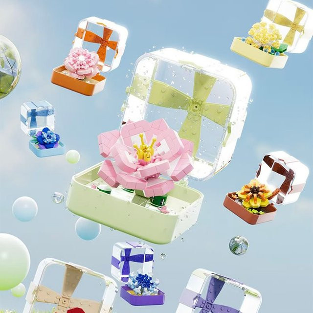 3D-Blumen-Patchwork-Ringbox, DIY-Puzzle-Bausteinset, Natur, Bunt / Mehrfarbig - Bild 1