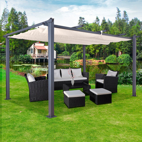 Jet-Line Gartenpavillon Luxor aus Aluminium mit Schiebedach in Anthrazit und Beige, B/T/H: 400 x 300 x 220 cm - Bild 2