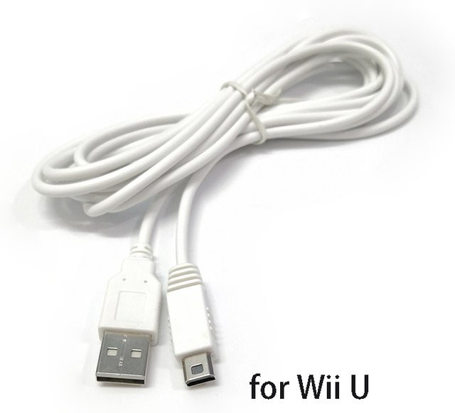 OULLX USB-Ladekabel für Wii U Gamepad Konsole in Weiß mit USB-A und USB-C Anschluss - Bild 1