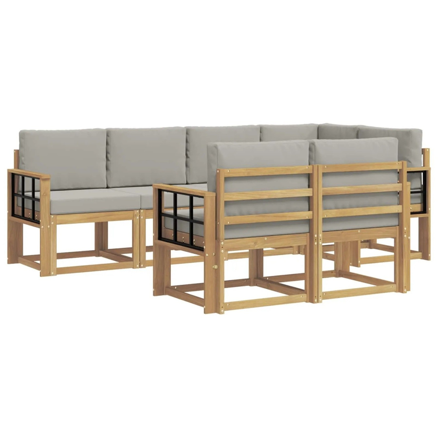 vidaXL Outdoor-Sofagarnitur 7-teilig aus massivem Akazienholz mit Kissen in Weiß und Hellgrau - Bild 2