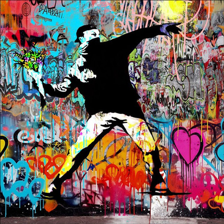 Glasbild GRAFFITI PROTEST von PRO ART, abstraktes Acrylglas-Kunstwerk in mehrfarbig, quadratisch, B/T/H: 50 x 50 x 1,3 cm