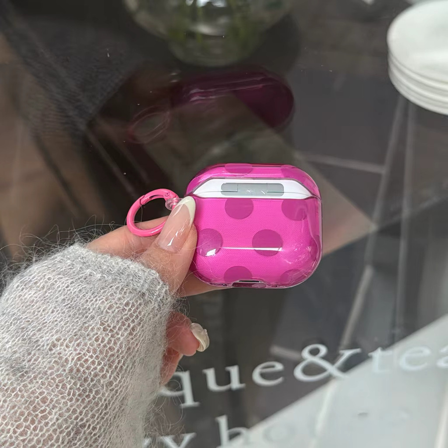Glänzende und durchscheinende Schutzhülle für Apple AirPods 1 2 3 4 Pro 2 Pro 3 in Rosa mit klassischem Großpunktemuster - Bild 2