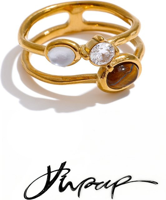 Yhpup Ring Edelstahl, Zirkonia, Gold, Damen - Bild 1