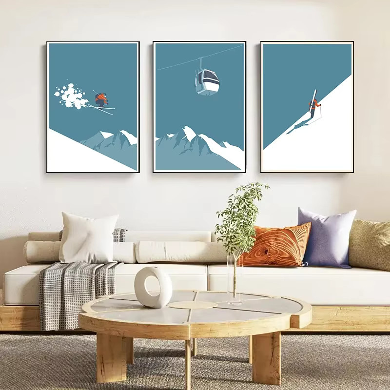 Potdemiel Retro Winter Sport Wandkunst Leinwandmalerei mit Schnee und Ski Motiv in Mehrfarbig - Bild 3