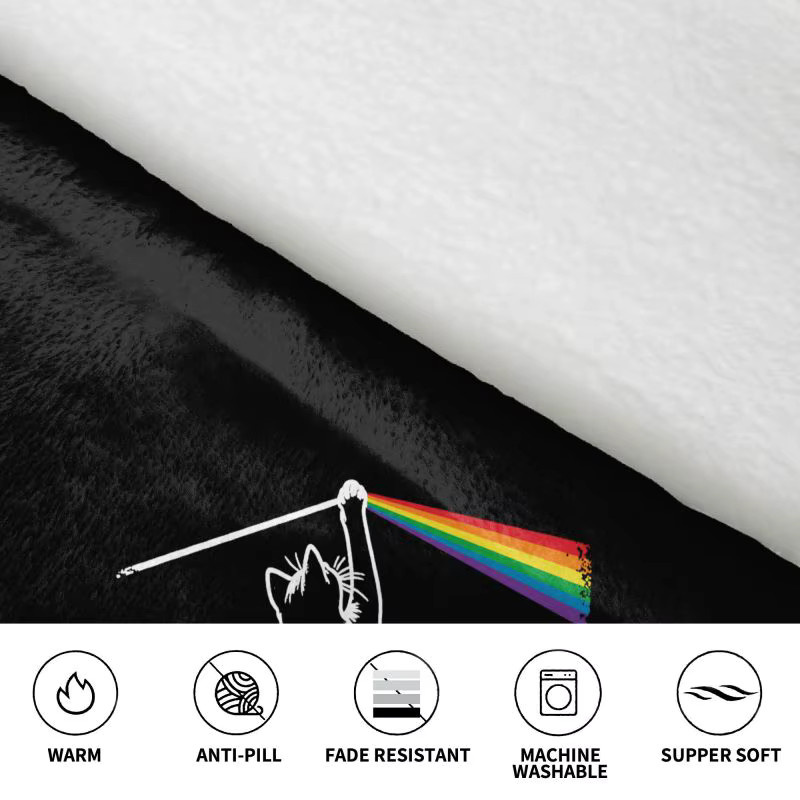 Schwarze Kapuzen-Fleece-Decke mit lustigem Katzen-Rockmusik-Print für Frauen, übergroßer Sherpa-Pullover mit Taschen und Ärmeln - Bild 3