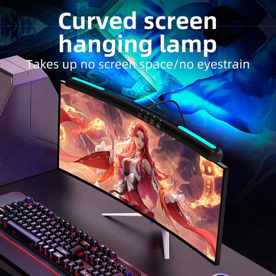CHENBEN RGB LED Monitor Lichtleiste, gebogene USB Computer-Bildschirmleuchte mit stufenloser Dimmung, Schwarz - Bild 2