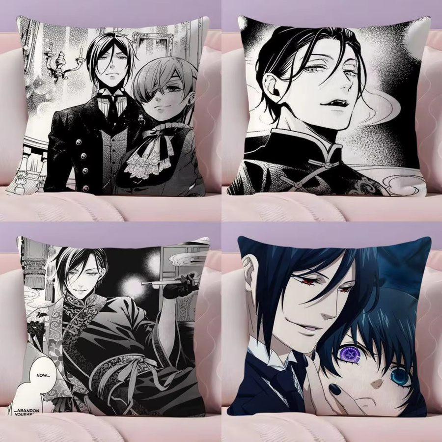 PIKPAKA Black Butler Anime Manga Kissenbezug aus Plüsch in Schwarz, 30 x 30 cm - Bild 2