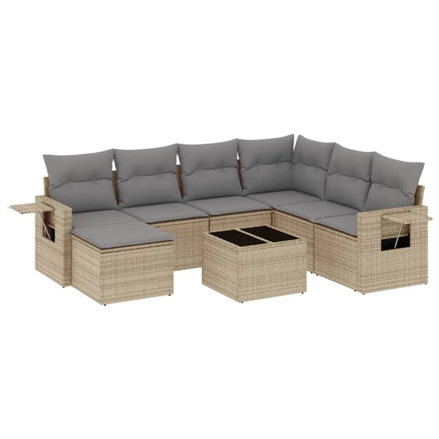 vidaXL 8-teilige Garten-Sofagarnitur in L-Form aus Poly-Rattan mit Kissen in Beige und Grau - Bild 2