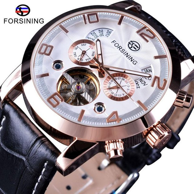 Forsining Armbanduhr, Automatik, Edelstahl, Gold, Leder, Herren, 46 mm - Bild 1