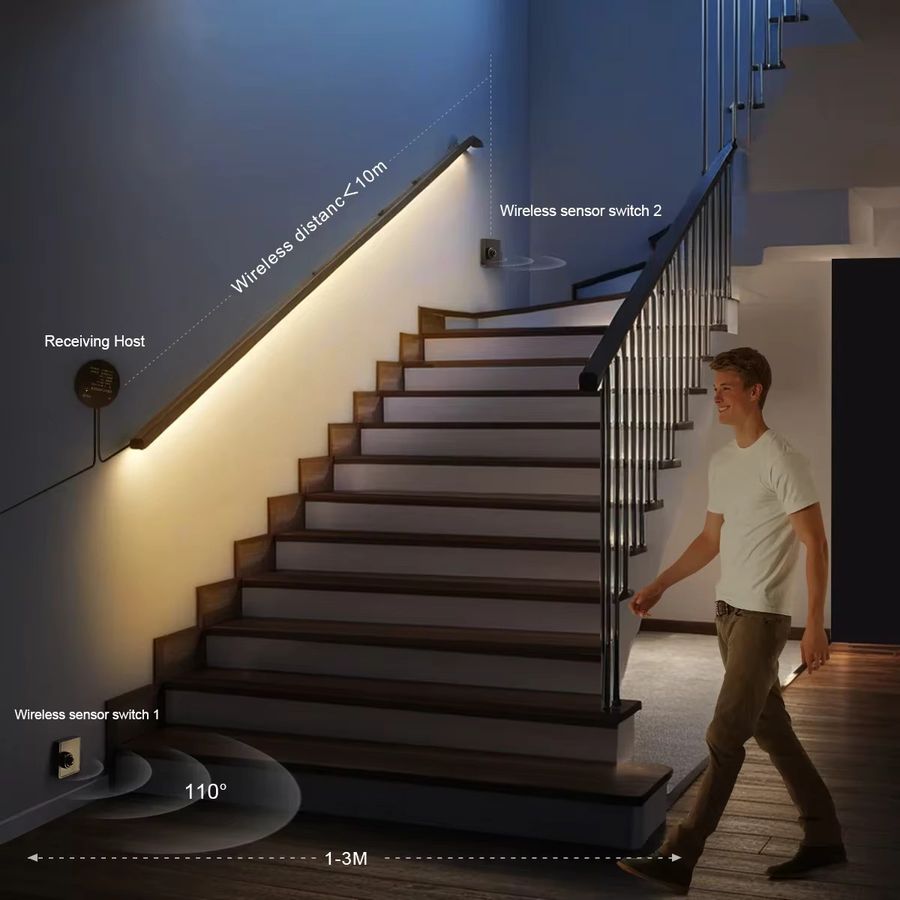 Gyarfas Dual Wireless LED Licht Set mit beweglichen PIR Motion Sensoren und COB Streifen DC24V 320LEDs/M für Schlafzimmer Korridor und Treppen - Bild 2