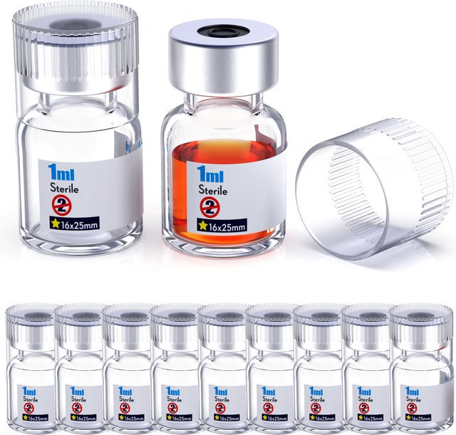 KSTEK Sterile Glasfläschchen mit wiederverwendbarem Verschluss und 13/20 mm selbstheilender Injektionsöffnung, Transparent - Bild 1