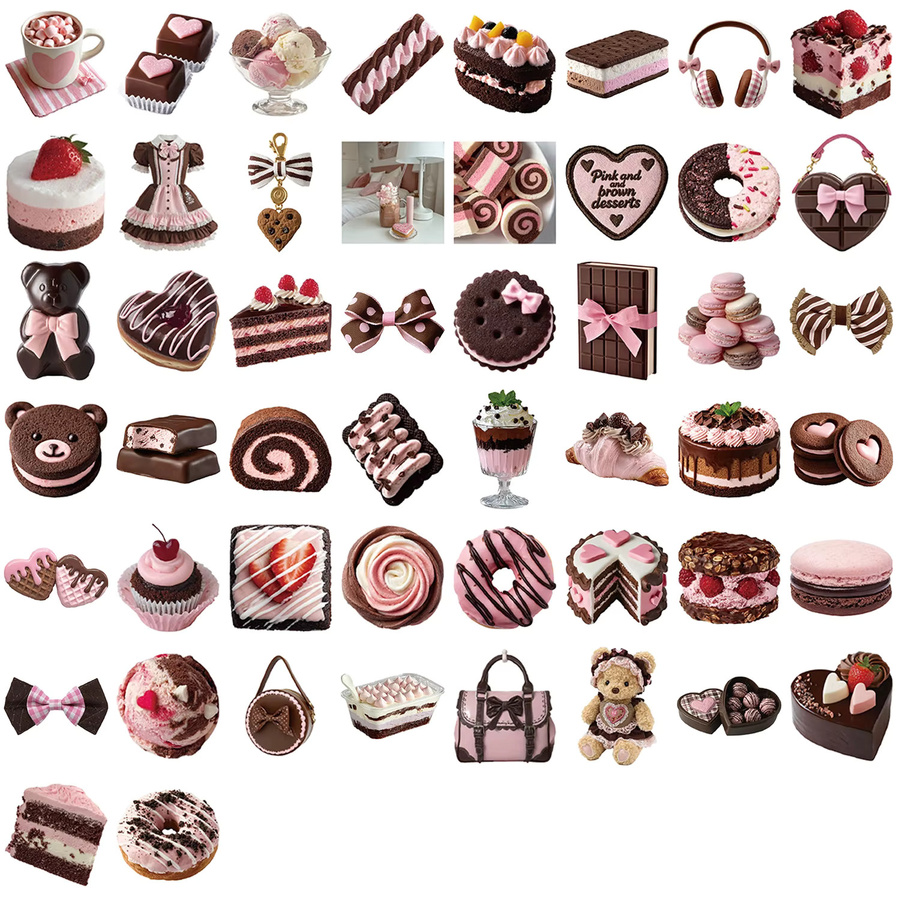 50-100 Stück Cartoon Dessert Graffiti Aufkleber in Rosa und Braun, wasserfeste dekorative Sticker für Notizbücher, Gitarren und Gepäck - Bild 2