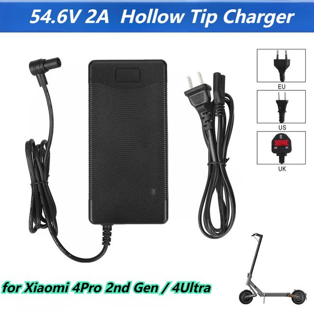 Xiaomi Ersatzladegerät für E-Scooter 4Pro 2. Generation und 4Ultra, 54,6V 2A, Hohlkopf-Ladegerät mit EU UK US Standardstecker, Schwarz - Bild 1