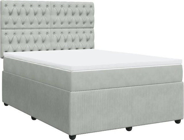 vidaXL Boxspringbett mit Matratze Hybrid-Design aus Samt in Grau, B/T/H: 140 x 200 cm - Bild 1