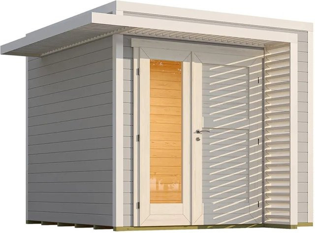 Weka Gartenhaus Amberley mit Flachdach und 1,5-facher Tür in Grau-Weiß B/T: 250 x 250 cm - Bild 1