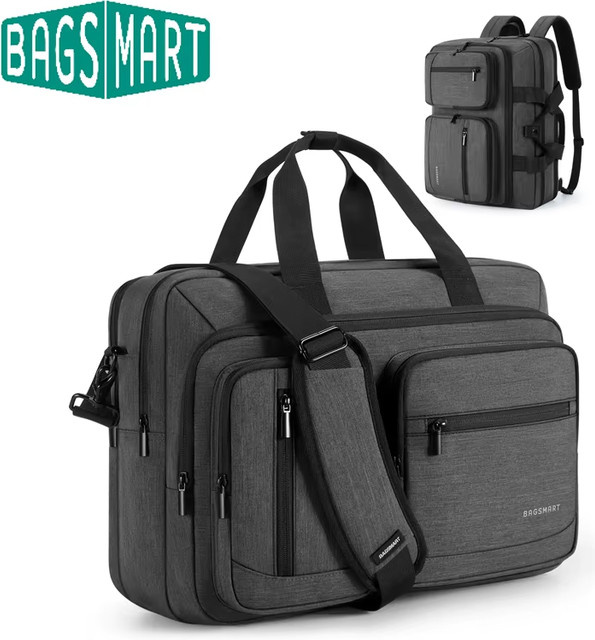 BAGSMART 3-in-1 Laptoptasche für Herren, wasserabweisende Computer-Aktentasche und Notebook-Abdeckung für Geschäftsreisen und Büro, 17,3 Zoll, Schwarz/Grau - Bild 1