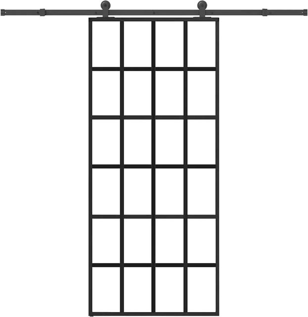vidaXL Schiebetür mit Beschlag aus ESG-Glas und Aluminium in Schwarz und Transparent, B: 90 cm, H: 205 cm - Bild 1