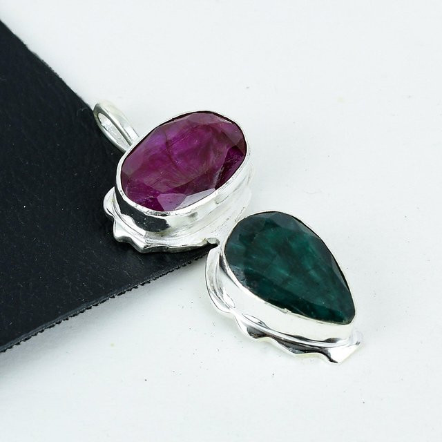 JewelryMart Anhänger 925 Silber, Rubin, Smaragd, Damen - Bild 1