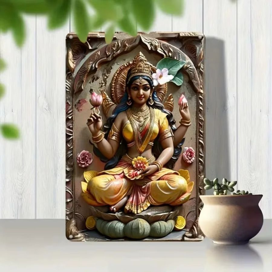 HELLOYOUNG Wanddekoration Göttin Lakshmi Runde Aluminium Kunst mit UV HD Druck - Bild 4