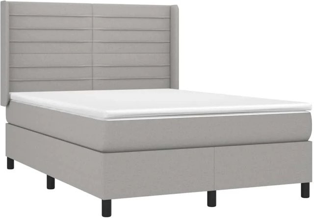 vidaXL Hybrid-Boxspringbett mit Matratze und LED-Unterbettbeleuchtung in Hellgrau, B/T/H: 140 x 190 cm - Bild 1