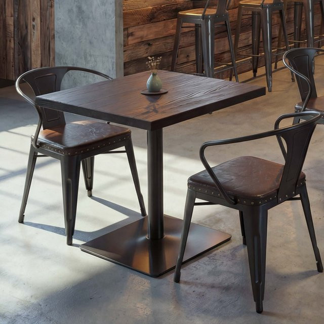Bistrotisch MCW-H10 Industrial Gastro aus Ulme Massivholz und Metall, dunkelbraun, B/T/H: 70 x 70 x 70 cm - Bild 1