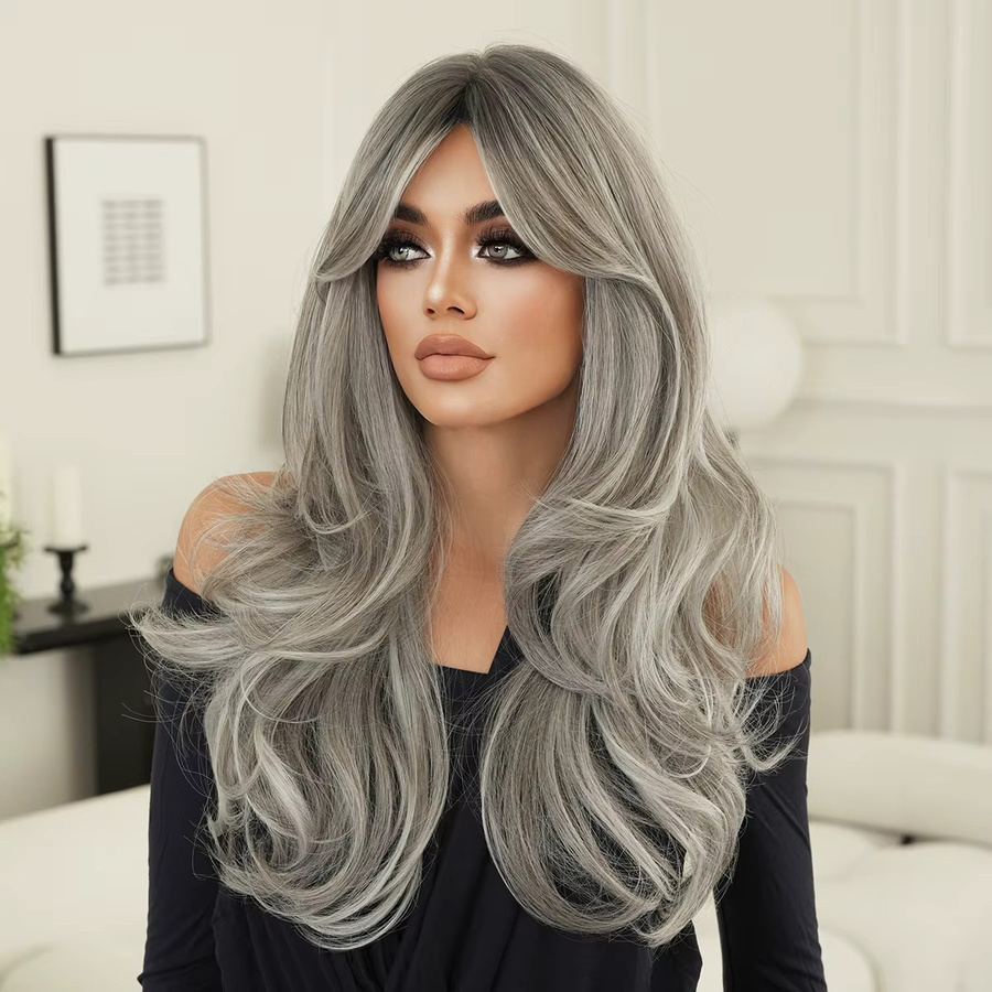 7JHH WIGS Perücke, lange glatte Aschgraue Perücke für Damen - Bild 2