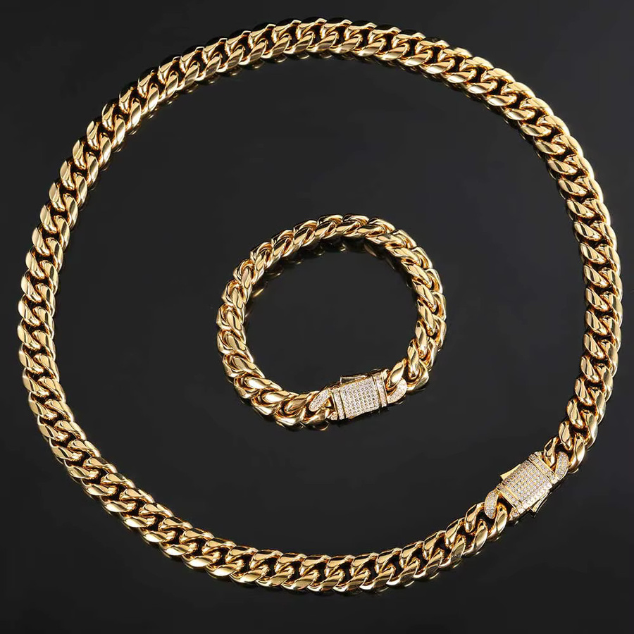 Halskette Edelstahl, Gold, Zirkonia, Unisex - Bild 4