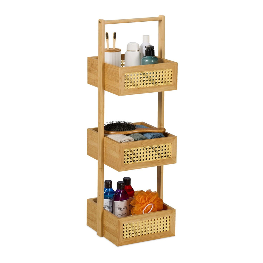 Relaxdays Badregal aus Bambus und Rattan in Beige mit 3 Ablagen, B/T/H: 83 x 27 x 26 cm - Bild 2