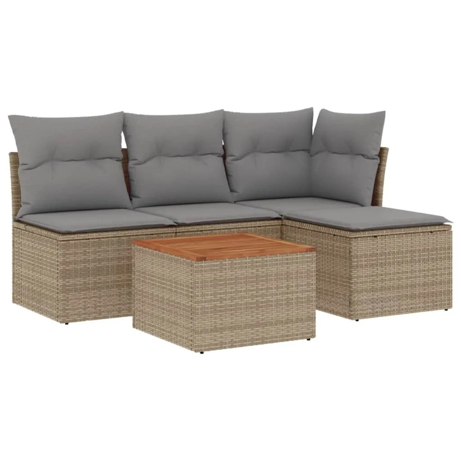 vidaXL 5-tlg. Garten-Sofagarnitur aus Polyrattan in Beige mit Kissen und L-Form für Terrasse und Garten - Bild 2