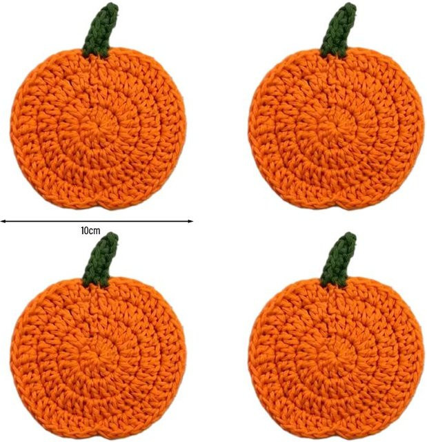 Handgefertigter Häkelkürbis Untersetzer aus Stoff in Orange für Halloween und Thanksgiving Tischdekoration - Bild 1